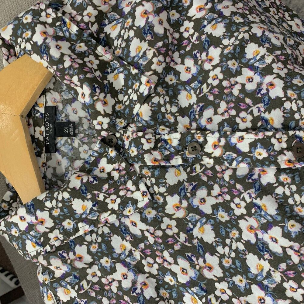 Talbots Cottagecore Dainty Floral Roll-Tab Button-Front Shirt Plus Size 2X - Picture 13 of 14